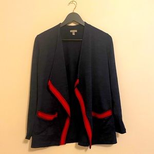Talbot’s Navy cardigan with red hem